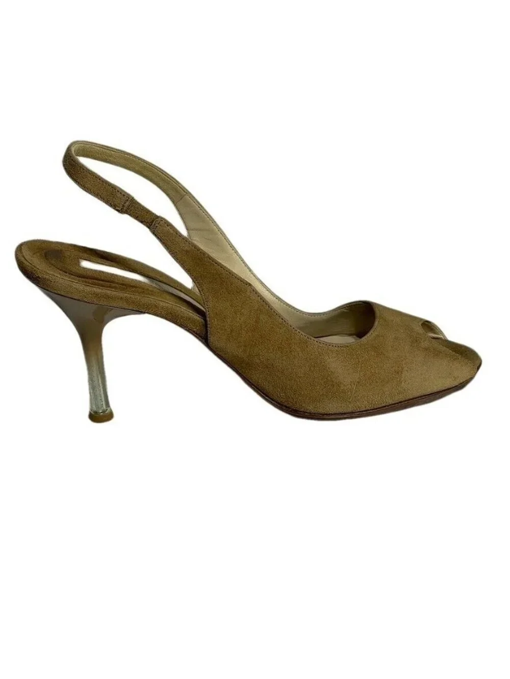 Via Spiga Womens Tan Suede Peep Toe Slingback Heels Size 8